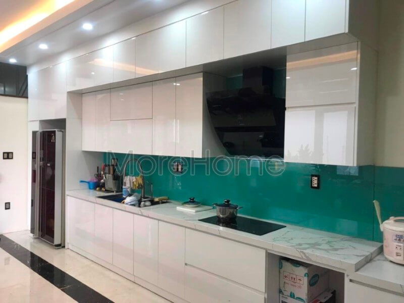 Hình ảnh sản phẩm thi công tủ bếp hiện đại, gỗ công nghiệp An Cưởng đẹp tại nhà lô phố ở Sở Dầu Hải Phòng Công ty thi công nội thất uy tín tại hà nội