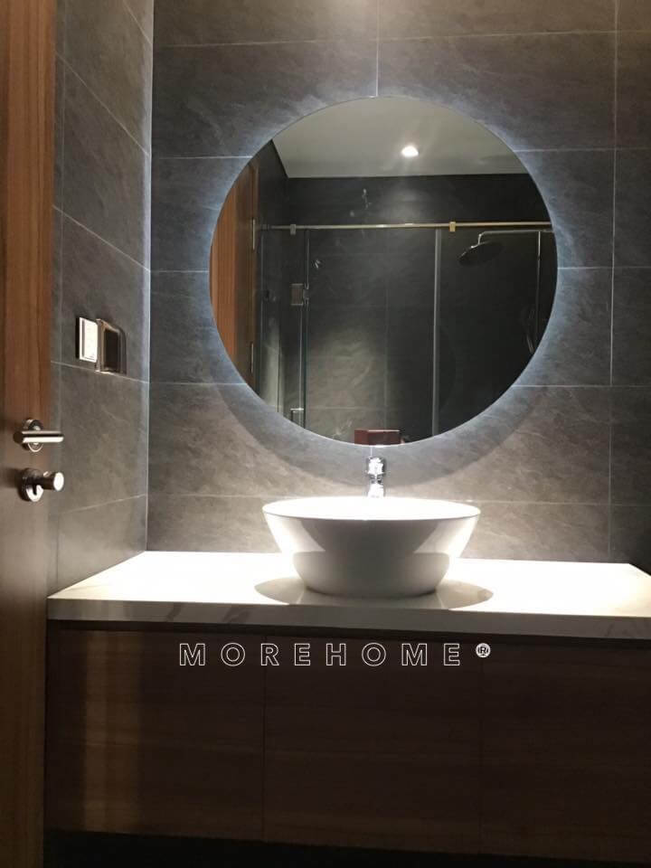 Thi công hoàn thiện tủ gỗ lavabo trong phòng tắm nhà vệ sinh tại căn hộ Penthouse Skylake Phạm Hùng Công ty thi công nội thất uy tín tại hà nội